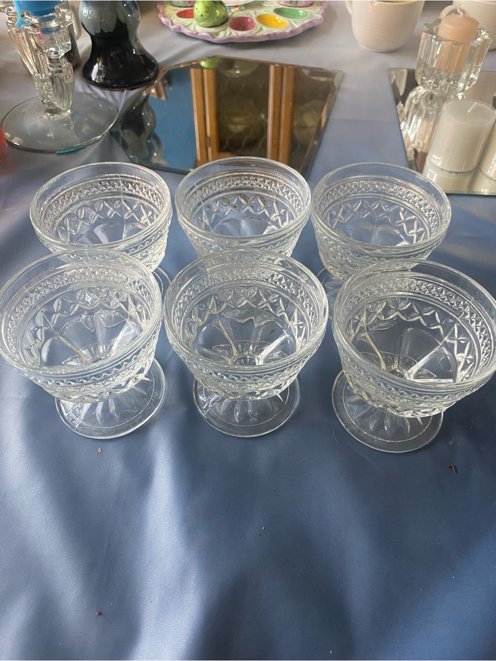 Clear Pressed Glass Dessert Cups - Set of 6